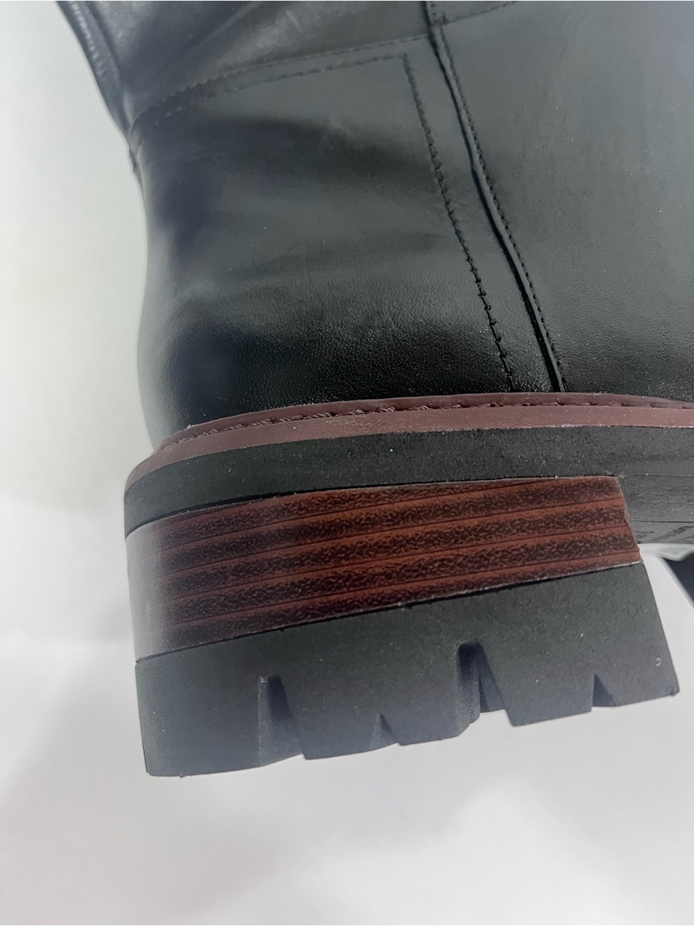 Arezzo Bailey Mid Black Leather Tractor Boots - Picture 7 of 9